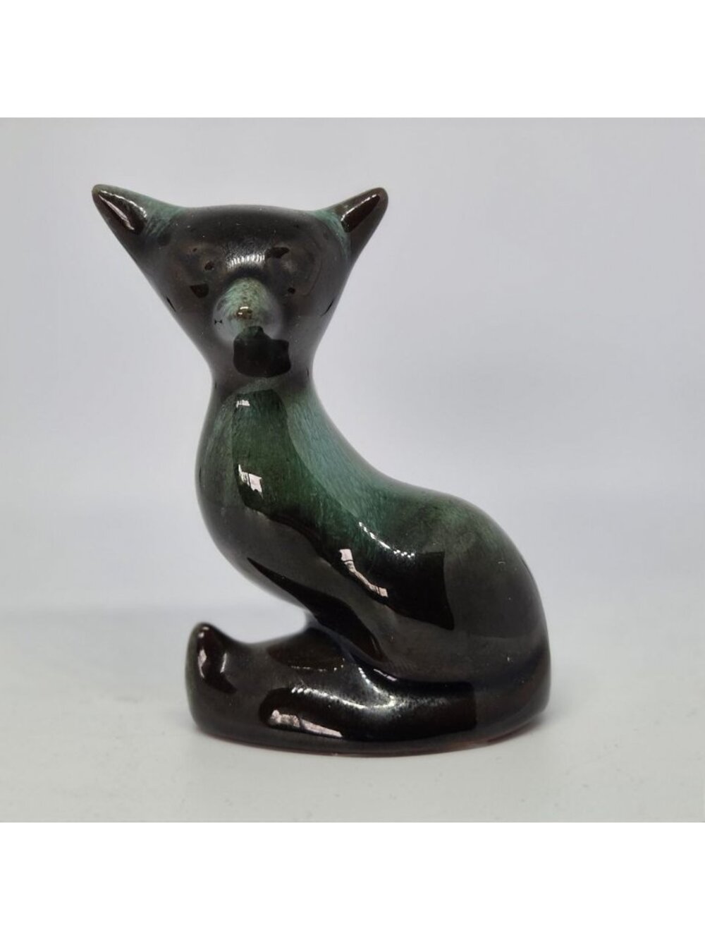 Blue Mountain Pottery Fox Figurine Vintage Green Drip Glaze MCM Ceramic Animal